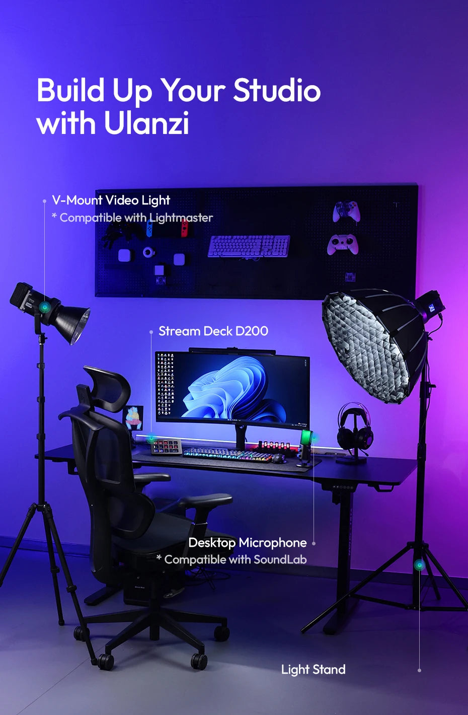 Ulanzi D200/D200H/D200X Production Console and Studio Controller for Gaming/Office/Livestreaming/Content Creation Youtube Tiktok
