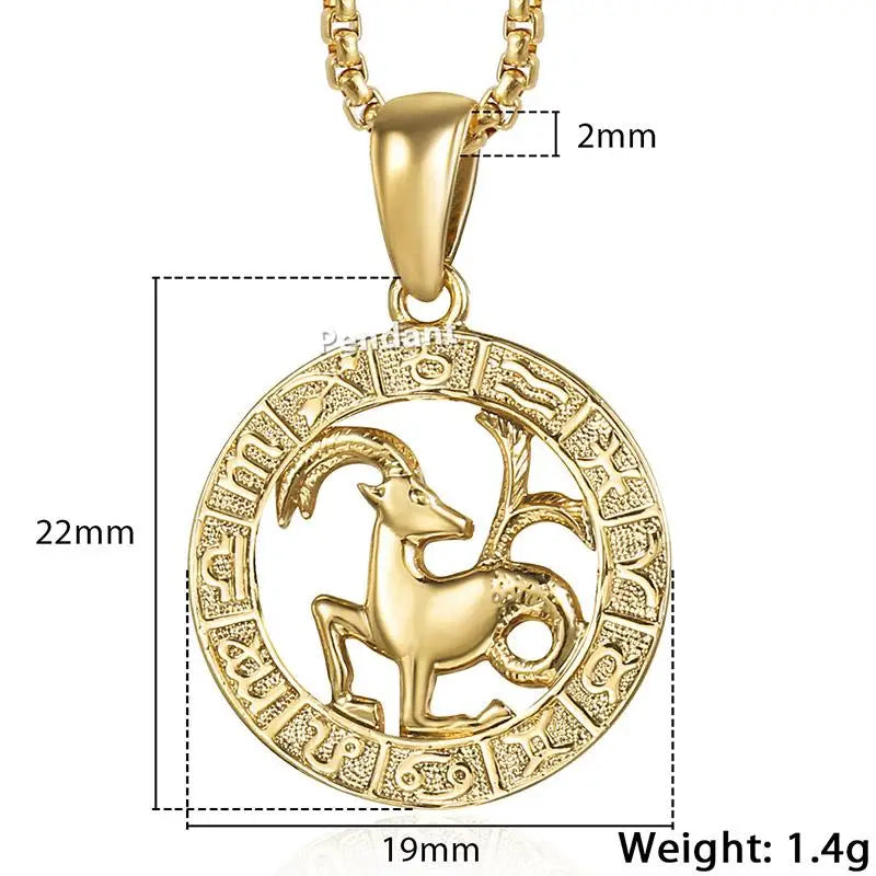 Chic Dainty Zodiac Necklace Women Gold Color Stainless Steel Box Chain 12 Constellation Horoscope Collar Hombre Stylish