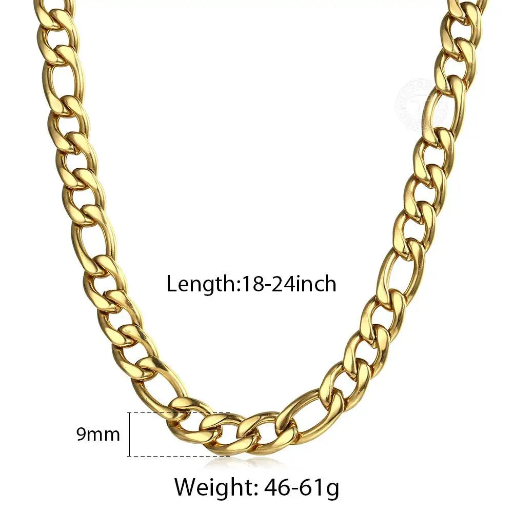 3/5/7/9mm Men's Stainless Steel Necklace Figaro Link Chain Choker for Men Women Gold Color Silver Color Solid Accessories