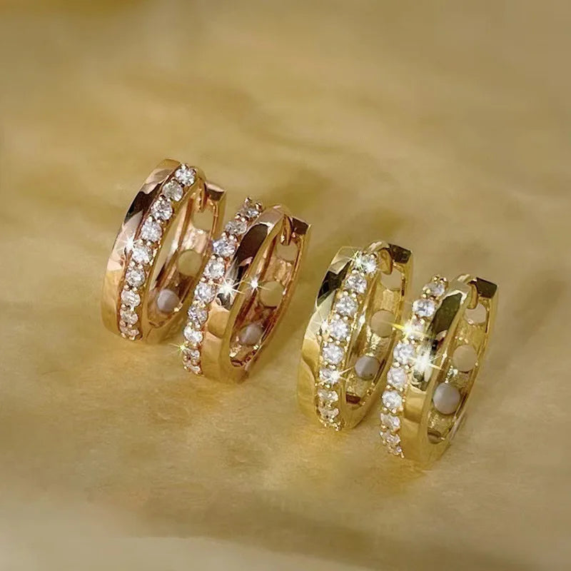 Sparkling Micro Pave Classic Gold Rose Gold Geometry Design Ear Cuff Earrings for Women Delicate Small Versatile Fashion Jewelry