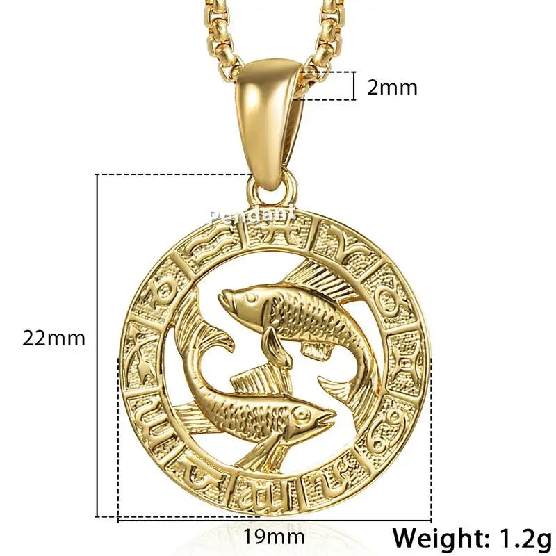 Chic Dainty Zodiac Necklace Women Gold Color Stainless Steel Box Chain 12 Constellation Horoscope Collar Hombre Stylish