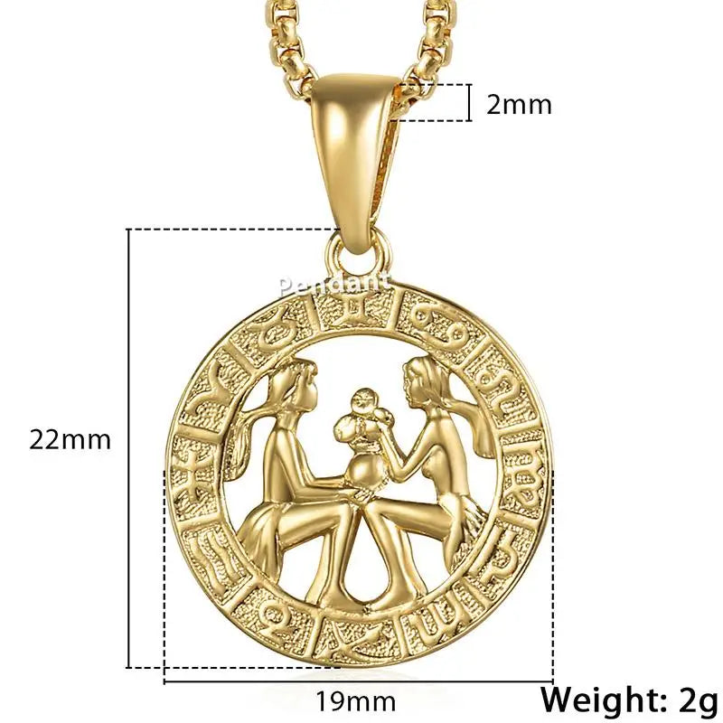 Chic Dainty Zodiac Necklace Women Gold Color Stainless Steel Box Chain 12 Constellation Horoscope Collar Hombre Stylish