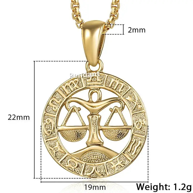 Chic Dainty Zodiac Necklace Women Gold Color Stainless Steel Box Chain 12 Constellation Horoscope Collar Hombre Stylish