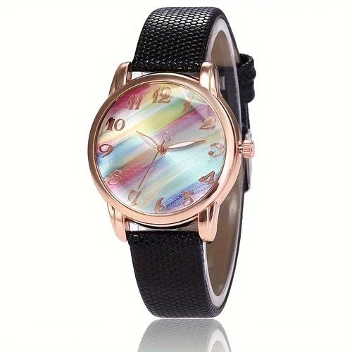 Candy Rainbow Quartz Watch for Women Casual Fashion Colorful Leather Strap Wristwatch Student Daily Ladies Watch