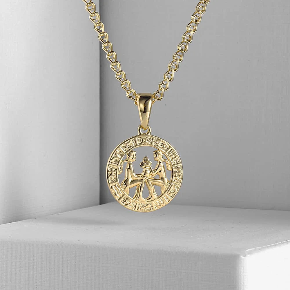 Chic Dainty Zodiac Necklace Women Gold Color Stainless Steel Box Chain 12 Constellation Horoscope Collar Hombre Stylish