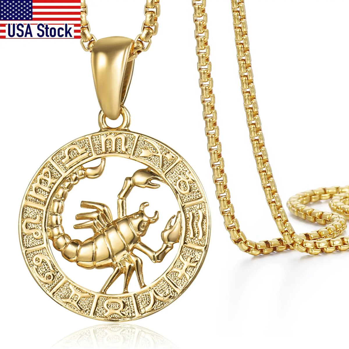 Chic Dainty Zodiac Necklace Women Gold Color Stainless Steel Box Chain 12 Constellation Horoscope Collar Hombre Stylish