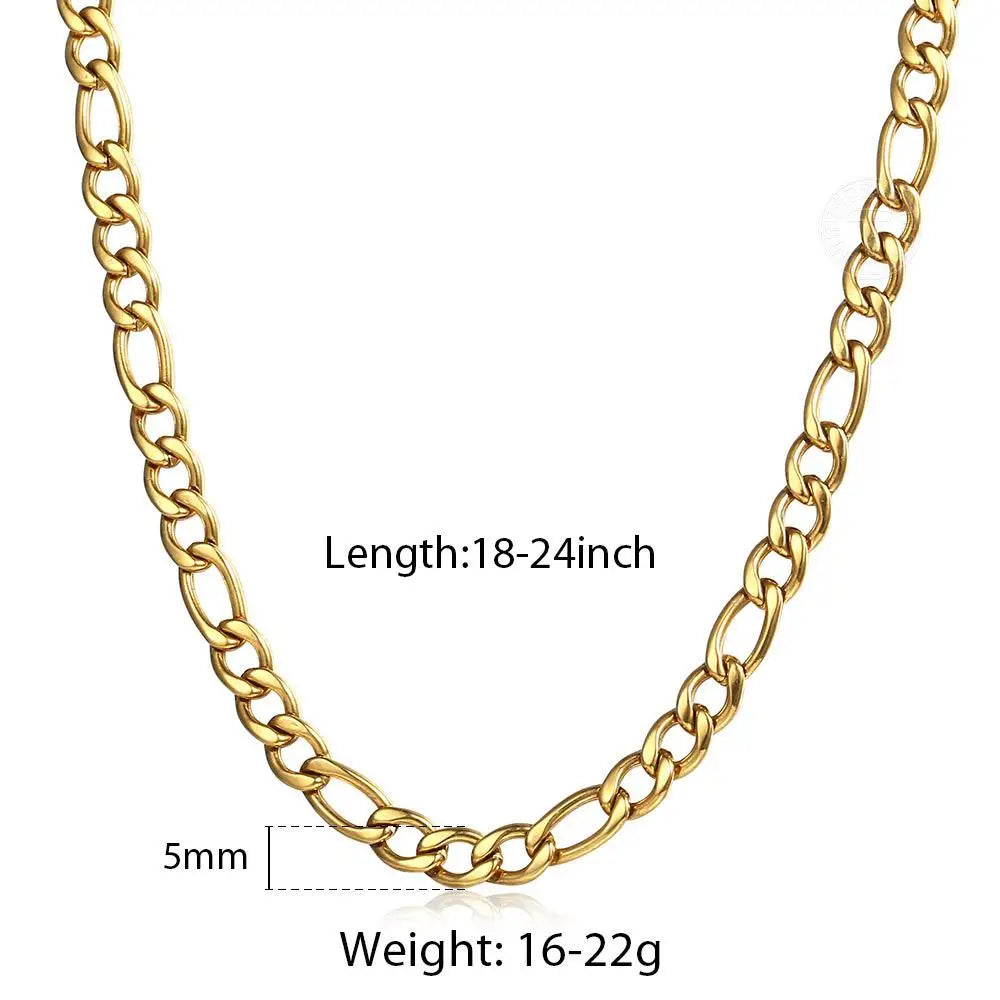 3/5/7/9mm Men's Stainless Steel Necklace Figaro Link Chain Choker for Men Women Gold Color Silver Color Solid Accessories