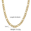 3/5/7/9mm Men's Stainless Steel Necklace Figaro Link Chain Choker for Men Women Gold Color Silver Color Solid Accessories