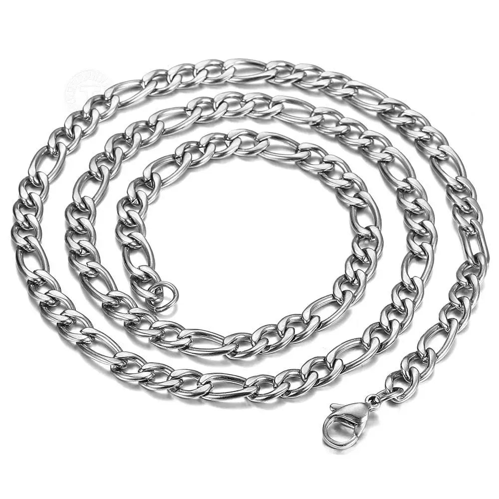 3/5/7/9mm Men's Stainless Steel Necklace Figaro Link Chain Choker for Men Women Gold Color Silver Color Solid Accessories