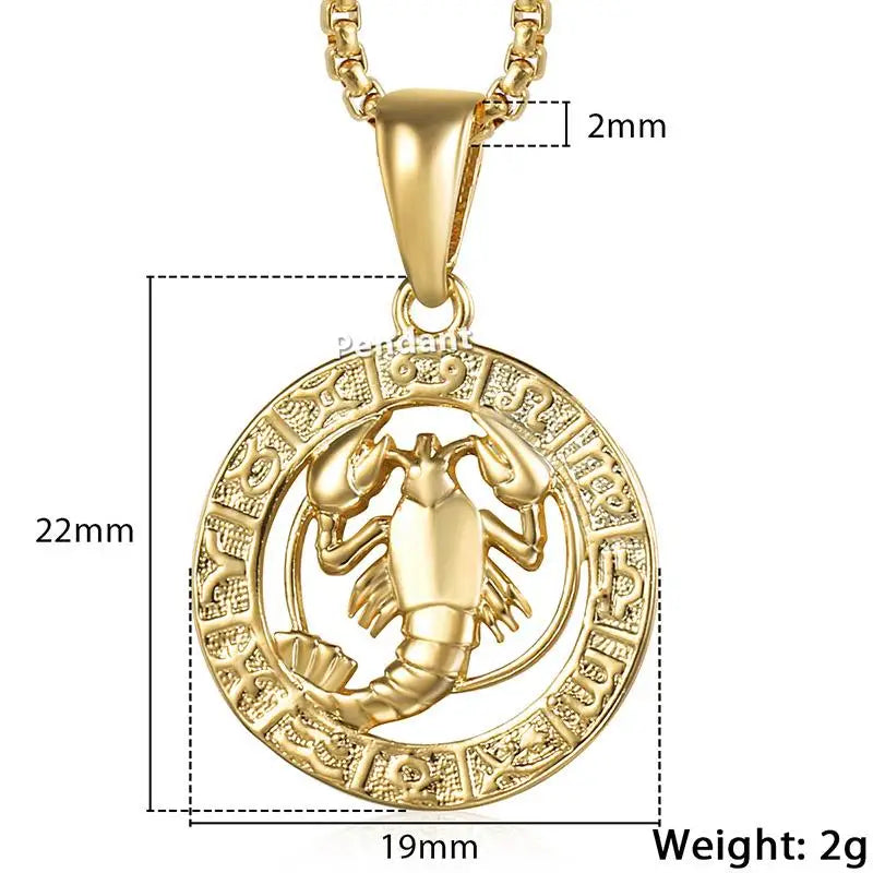 Chic Dainty Zodiac Necklace Women Gold Color Stainless Steel Box Chain 12 Constellation Horoscope Collar Hombre Stylish