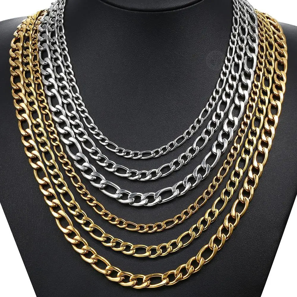 3/5/7/9mm Men's Stainless Steel Necklace Figaro Link Chain Choker for Men Women Gold Color Silver Color Solid Accessories