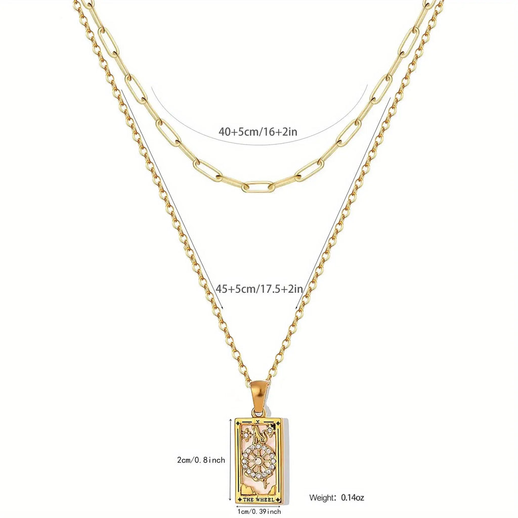 Elegant 18K Gold Stainless Steel Multi-Layered Tarot Card Holder Necklace with Adjustable Chian Holiday Party Jewellery Gift