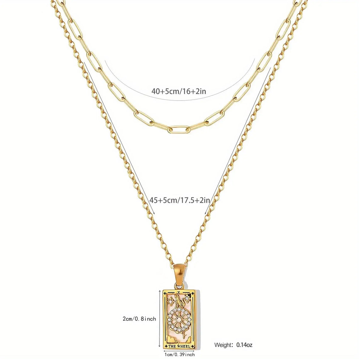 Elegant 18K Gold Stainless Steel Multi-Layered Tarot Card Holder Necklace with Adjustable Chian Holiday Party Jewellery Gift