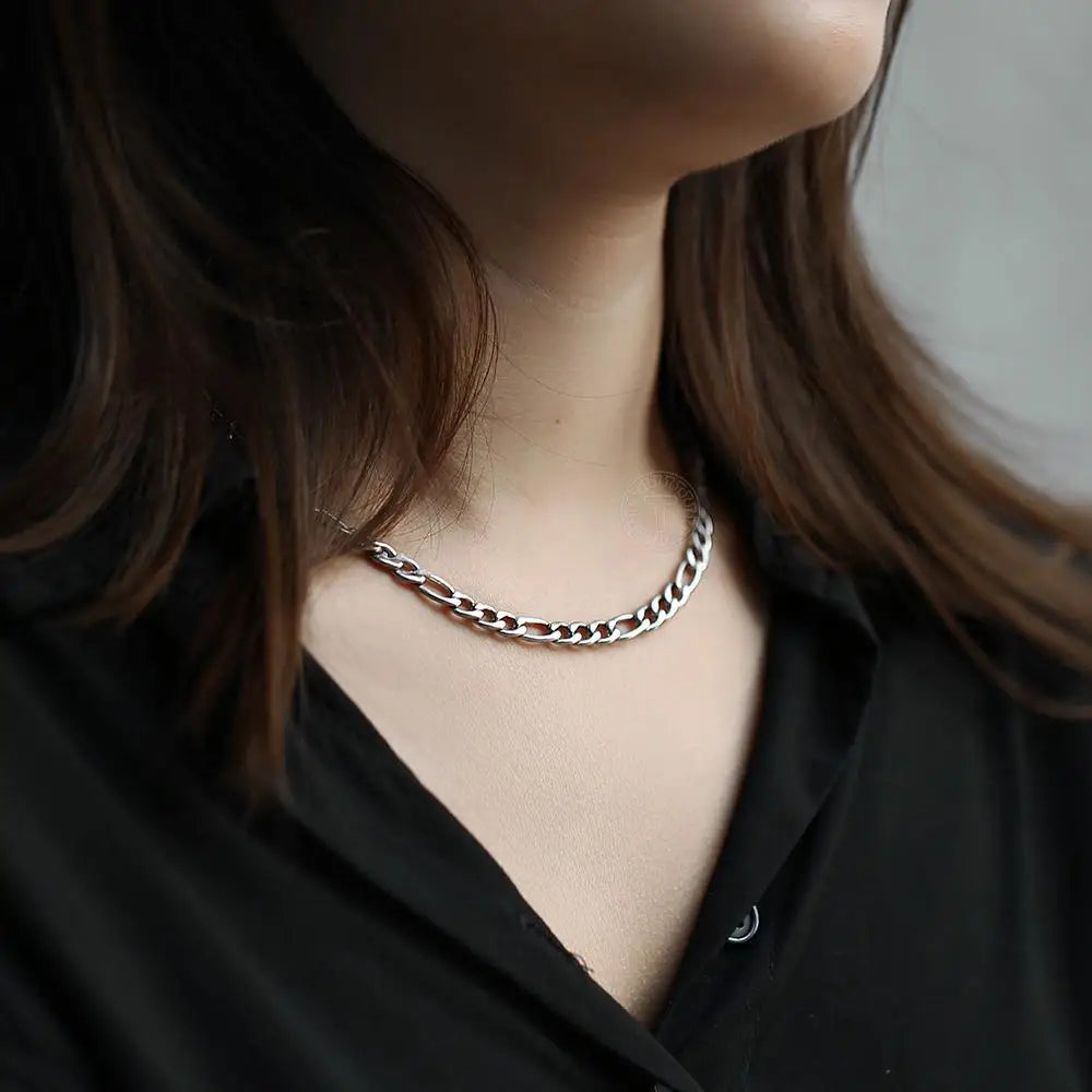 3/5/7/9mm Men's Stainless Steel Necklace Figaro Link Chain Choker for Men Women Gold Color Silver Color Solid Accessories