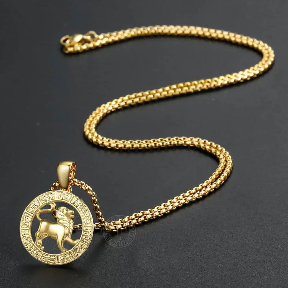 Chic Dainty Zodiac Necklace Women Gold Color Stainless Steel Box Chain 12 Constellation Horoscope Collar Hombre Stylish