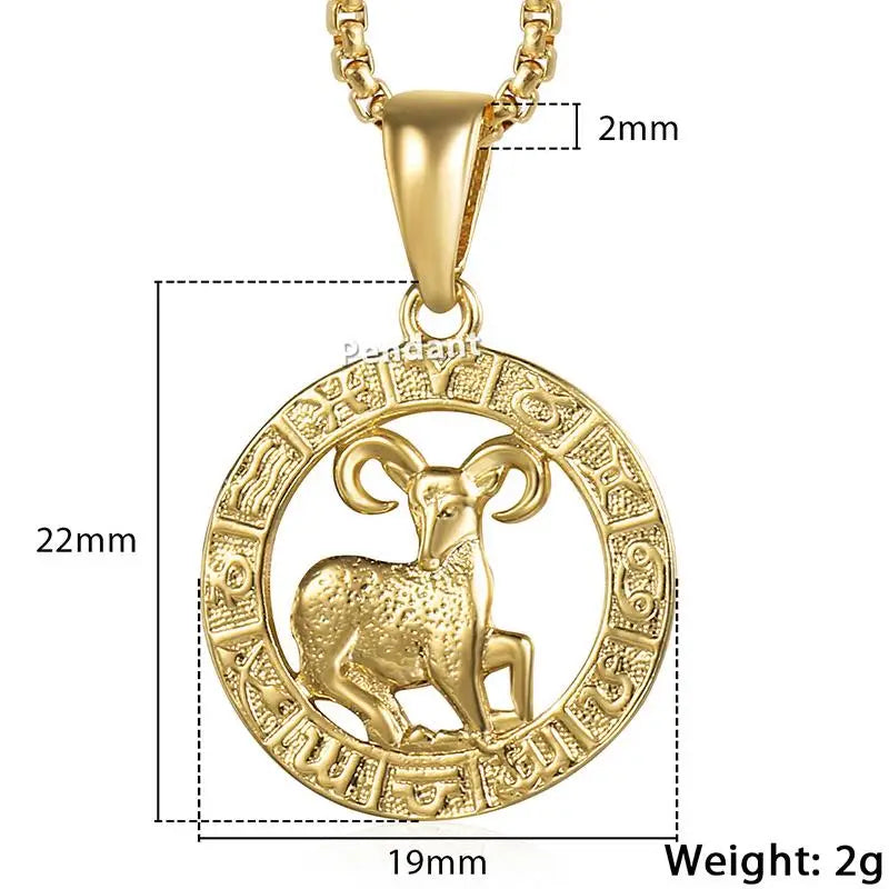 Chic Dainty Zodiac Necklace Women Gold Color Stainless Steel Box Chain 12 Constellation Horoscope Collar Hombre Stylish