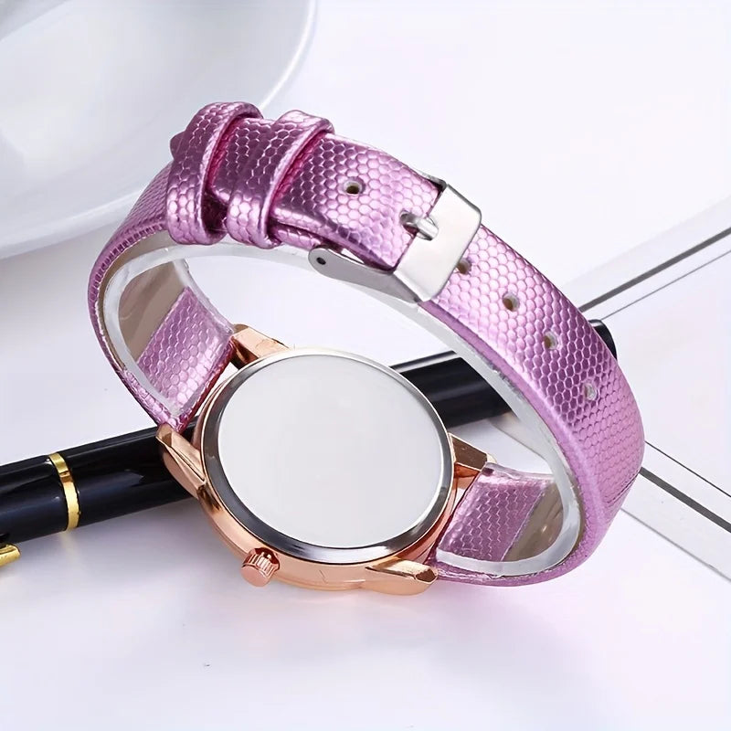 Candy Rainbow Quartz Watch for Women Casual Fashion Colorful Leather Strap Wristwatch Student Daily Ladies Watch