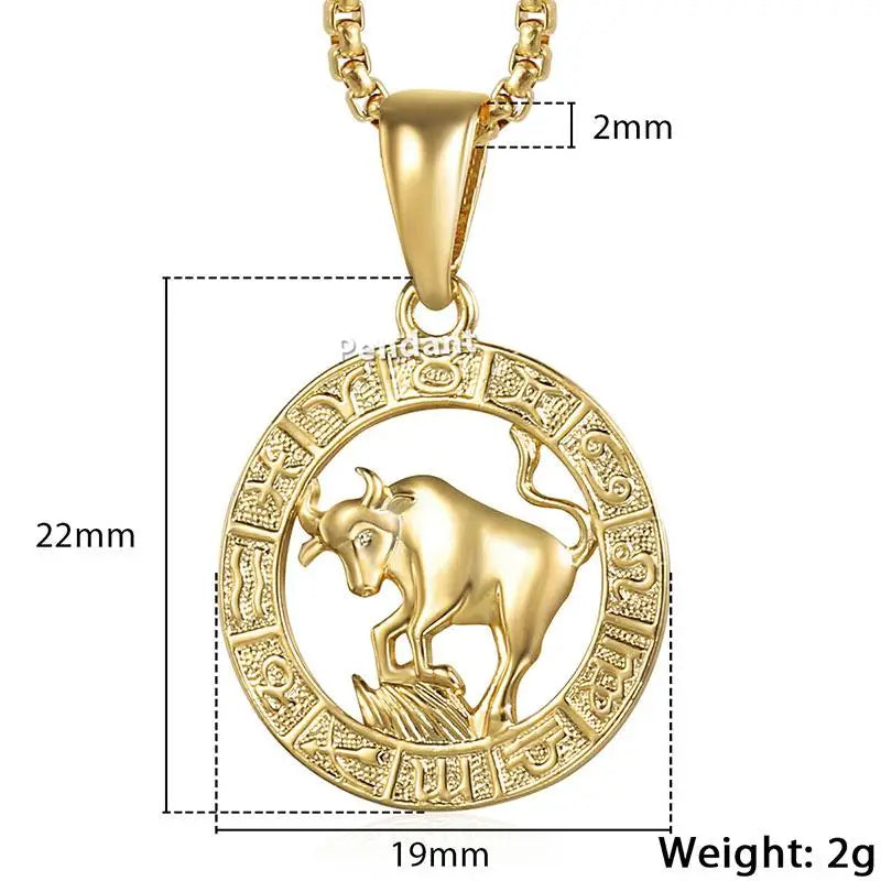 Chic Dainty Zodiac Necklace Women Gold Color Stainless Steel Box Chain 12 Constellation Horoscope Collar Hombre Stylish