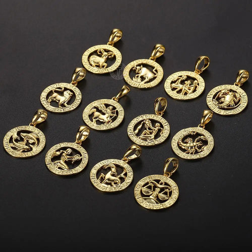 Chic Dainty Zodiac Necklace Women Gold Color Stainless Steel Box Chain 12 Constellation Horoscope Collar Hombre Stylish
