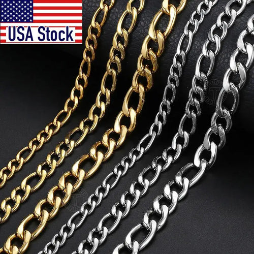 3/5/7/9mm Men's Stainless Steel Necklace Figaro Link Chain Choker for Men Women Gold Color Silver Color Solid Accessories