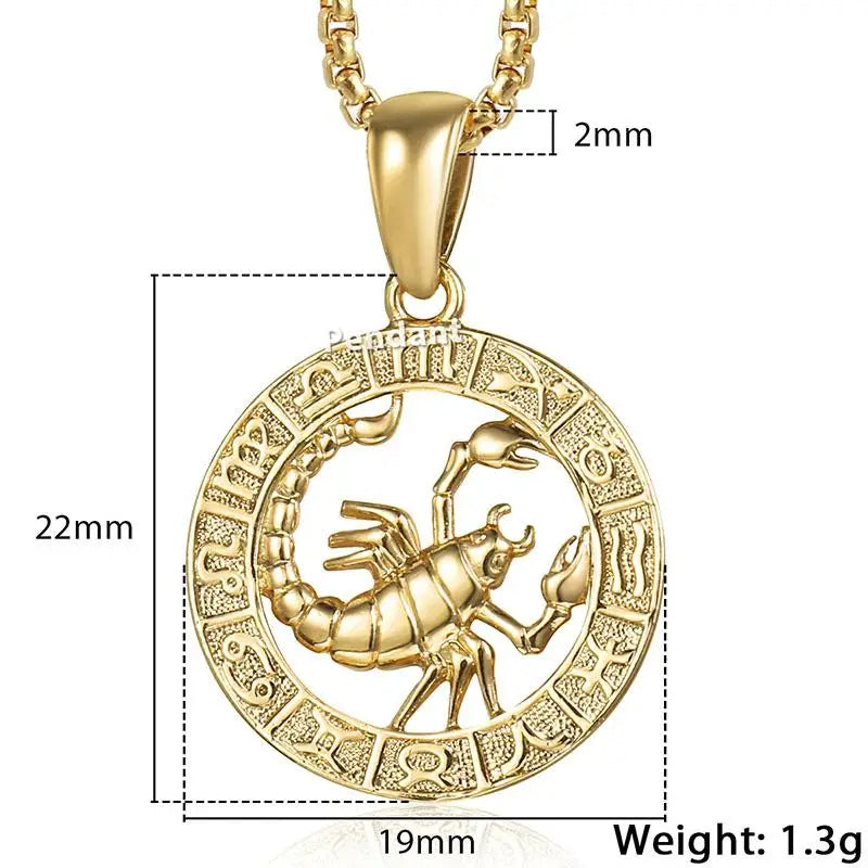 Chic Dainty Zodiac Necklace Women Gold Color Stainless Steel Box Chain 12 Constellation Horoscope Collar Hombre Stylish