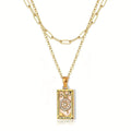 Elegant 18K Gold Stainless Steel Multi-Layered Tarot Card Holder Necklace with Adjustable Chian Holiday Party Jewellery Gift