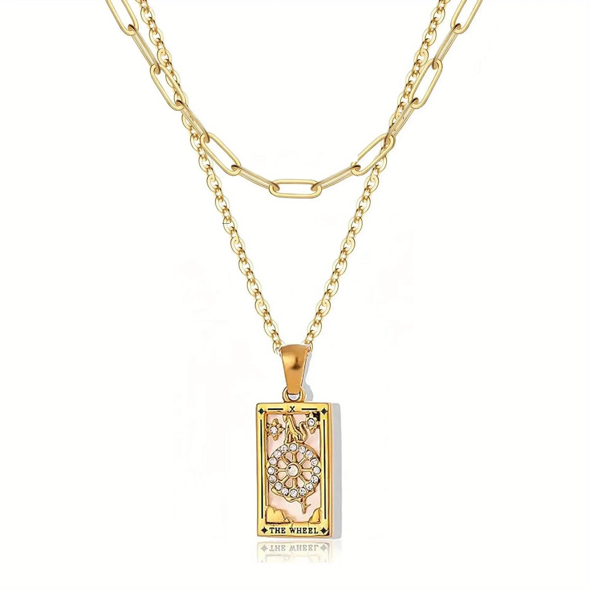 Elegant 18K Gold Stainless Steel Multi-Layered Tarot Card Holder Necklace with Adjustable Chian Holiday Party Jewellery Gift