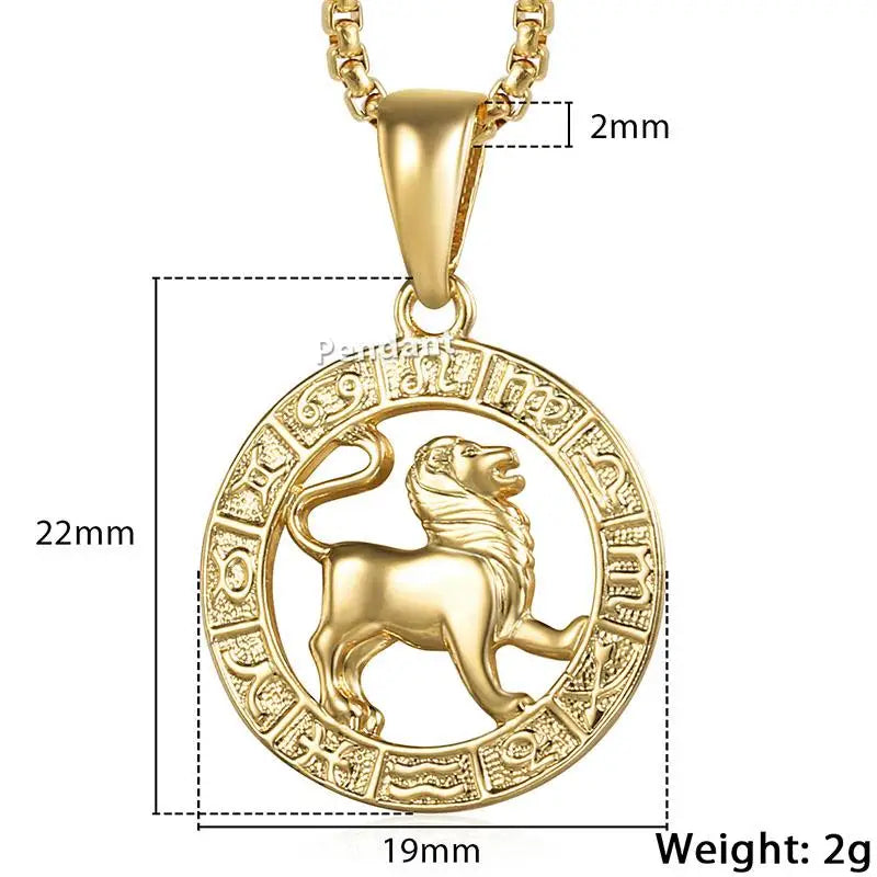 Chic Dainty Zodiac Necklace Women Gold Color Stainless Steel Box Chain 12 Constellation Horoscope Collar Hombre Stylish