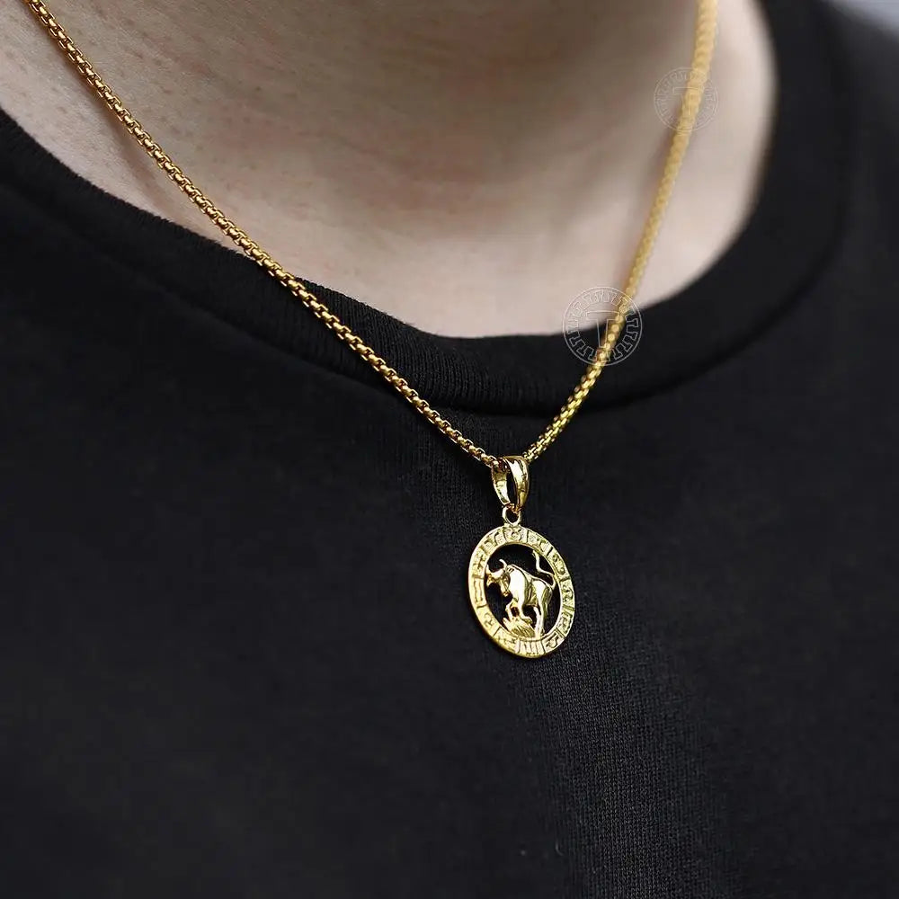 Chic Dainty Zodiac Necklace Women Gold Color Stainless Steel Box Chain 12 Constellation Horoscope Collar Hombre Stylish