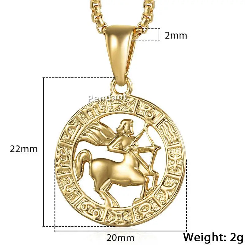 Chic Dainty Zodiac Necklace Women Gold Color Stainless Steel Box Chain 12 Constellation Horoscope Collar Hombre Stylish
