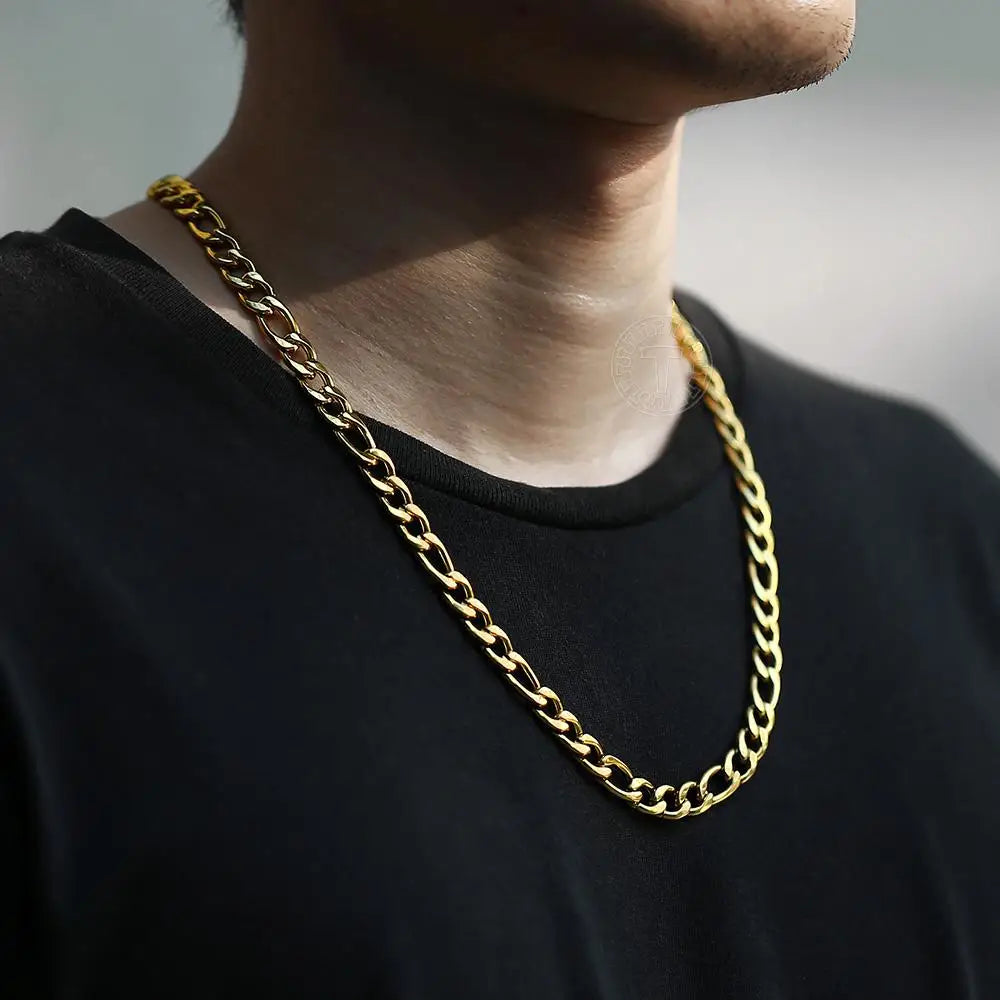 3/5/7/9mm Men's Stainless Steel Necklace Figaro Link Chain Choker for Men Women Gold Color Silver Color Solid Accessories