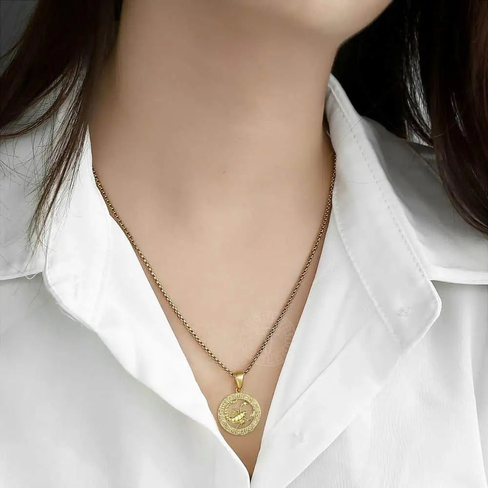Chic Dainty Zodiac Necklace Women Gold Color Stainless Steel Box Chain 12 Constellation Horoscope Collar Hombre Stylish