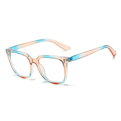 Trendy Women's Eyeglass with Frame Square Rainbow Colorful Prescription 0 Diopter Grade Glasses Female Plastic Anti Blue Eyewear