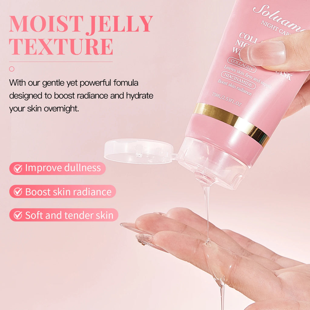 2Pcs Collagen Night Wrapping Mask Peel Off Overnight Collagen Face Mask Niacinamide, Sleeping Mask with Mask Applicator