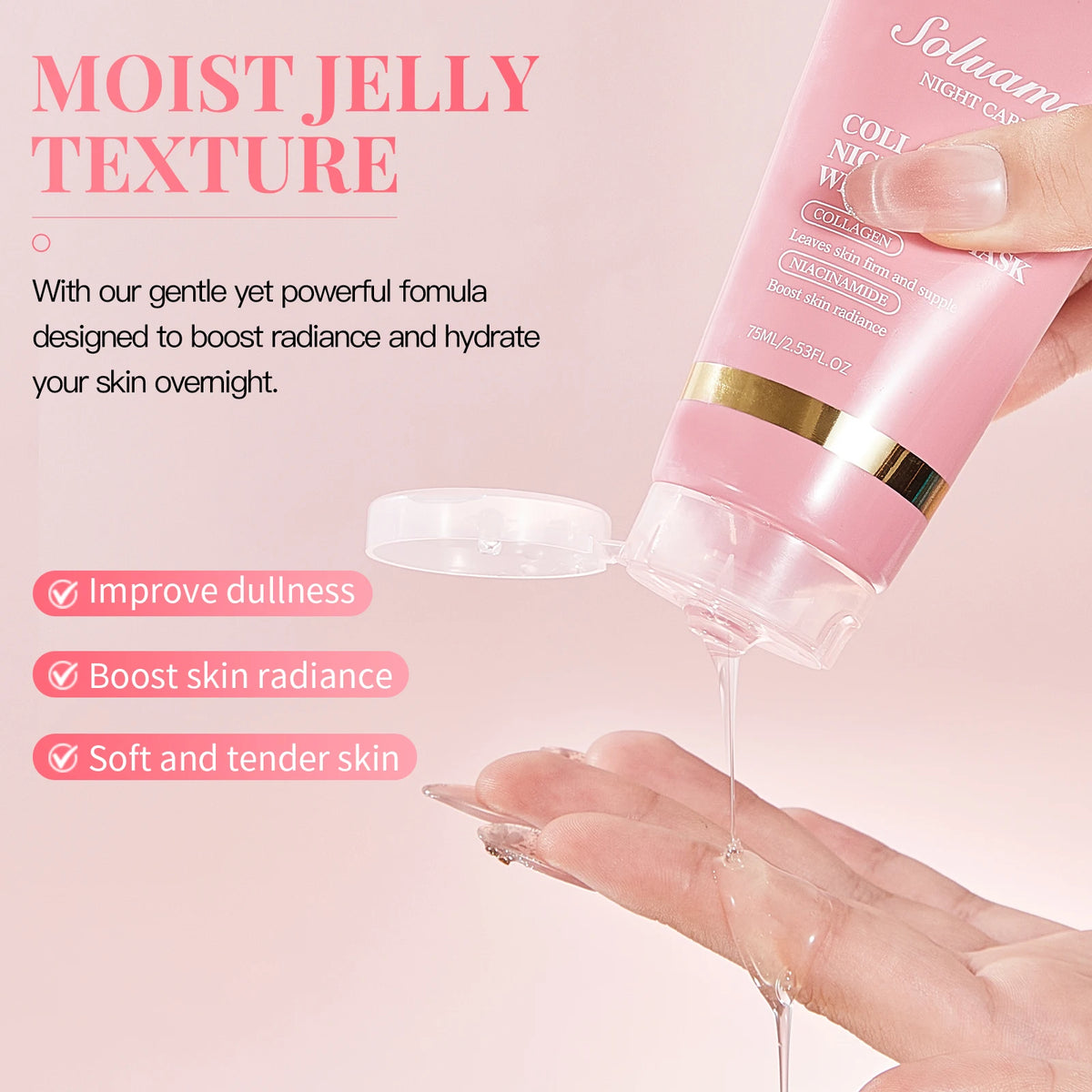 2Pcs Collagen Night Wrapping Mask Peel Off Overnight Collagen Face Mask Niacinamide, Sleeping Mask with Mask Applicator