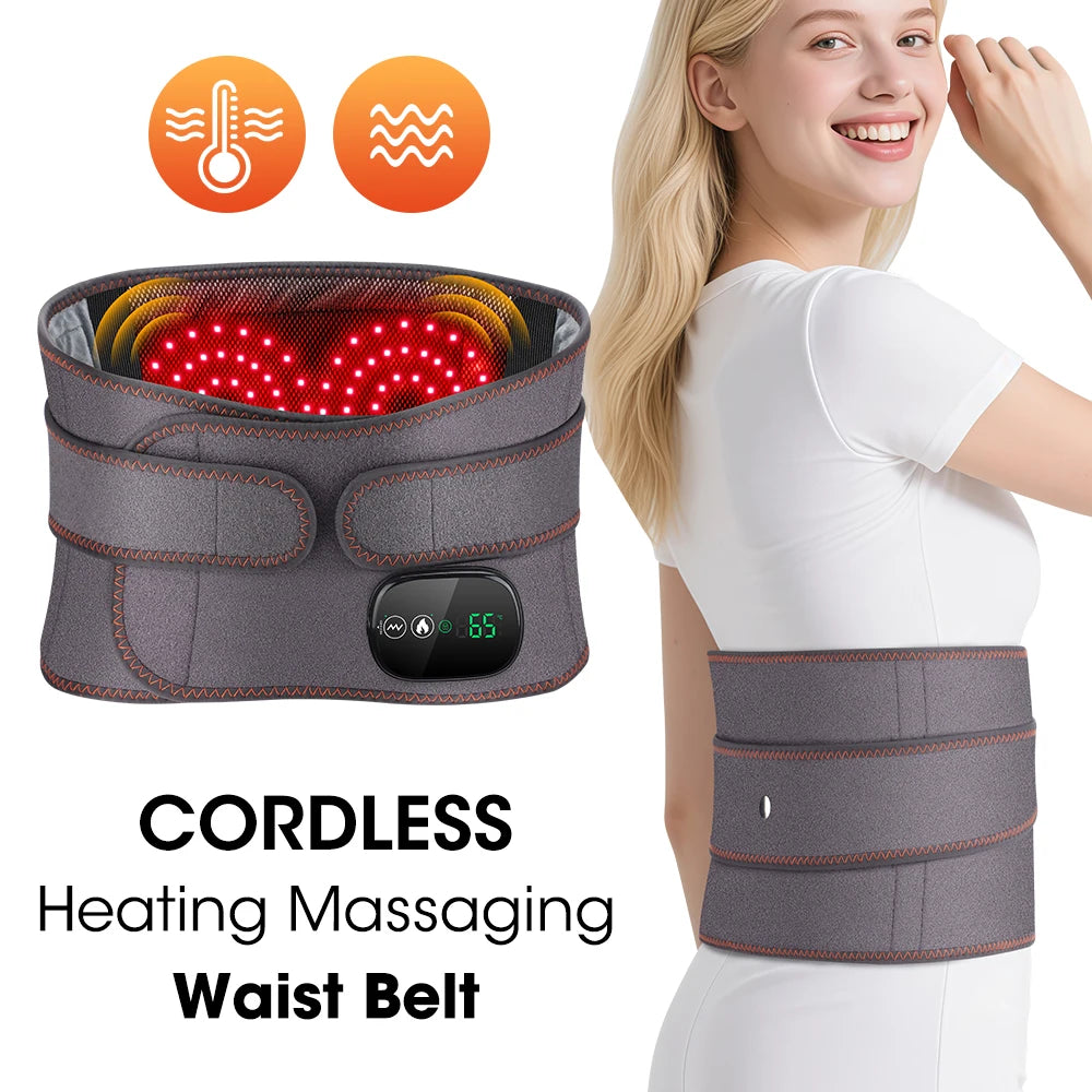 Cordless Red Light Heating Massage Waist Belt Back Support Lumbar Protector Electric Vibration Massager Waist Relieve Pressure