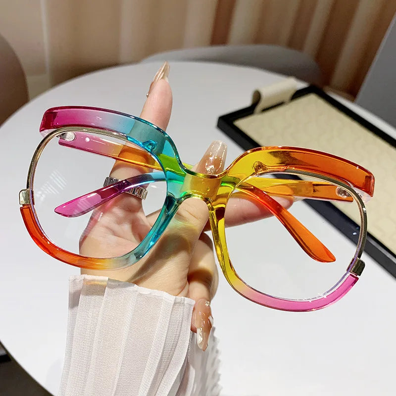 New Fashion Half Frame Round Reading Glasses Women Luxury Brand Designer Rainbow Eyeglasses Popular Colorful Blue Light Glasses
