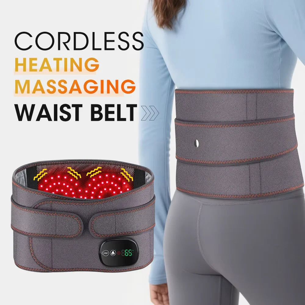 Cordless Red Light Heating Massage Waist Belt Back Support Lumbar Protector Electric Vibration Massager Waist Relieve Pressure