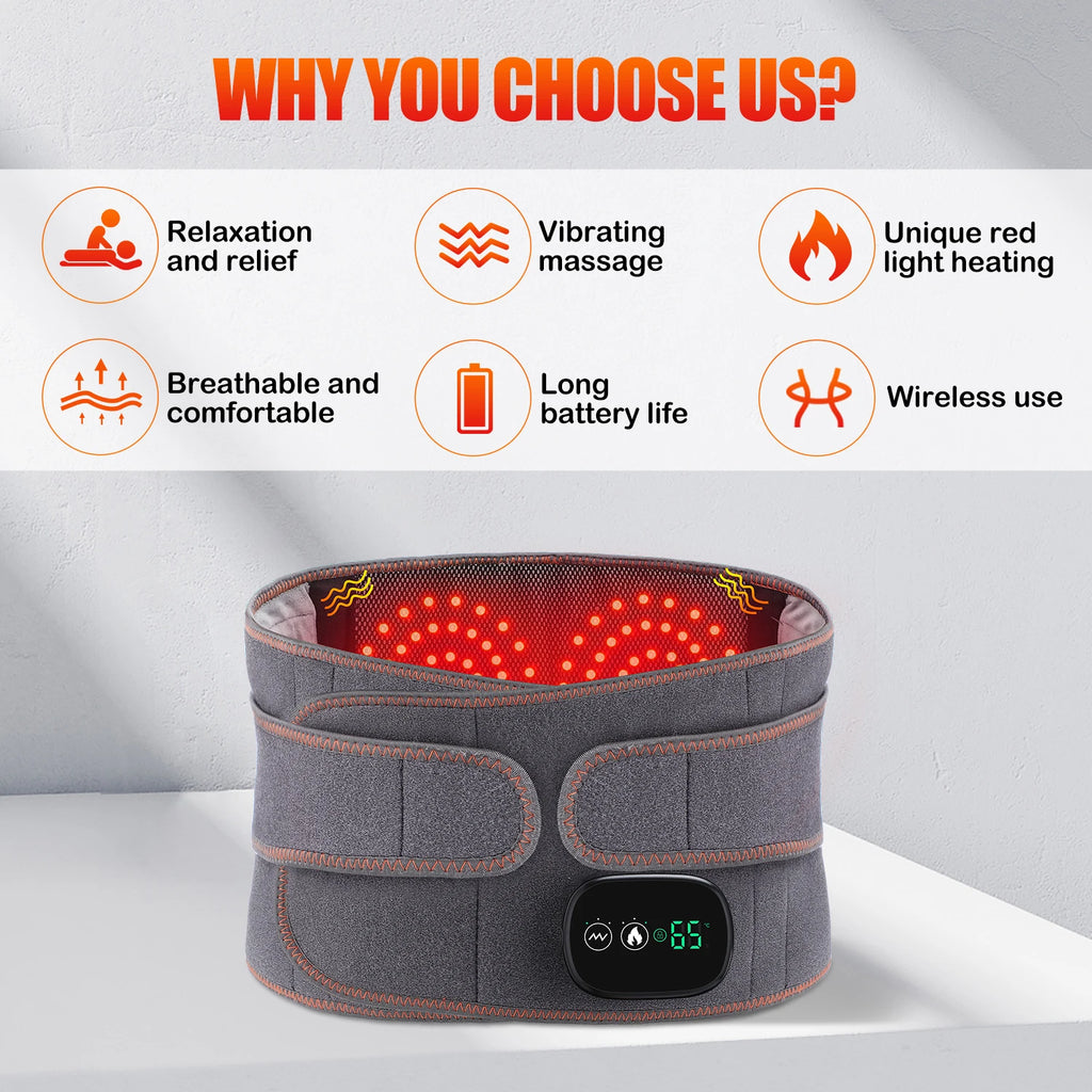 Cordless Red Light Heating Massage Waist Belt Back Support Lumbar Protector Electric Vibration Massager Waist Relieve Pressure