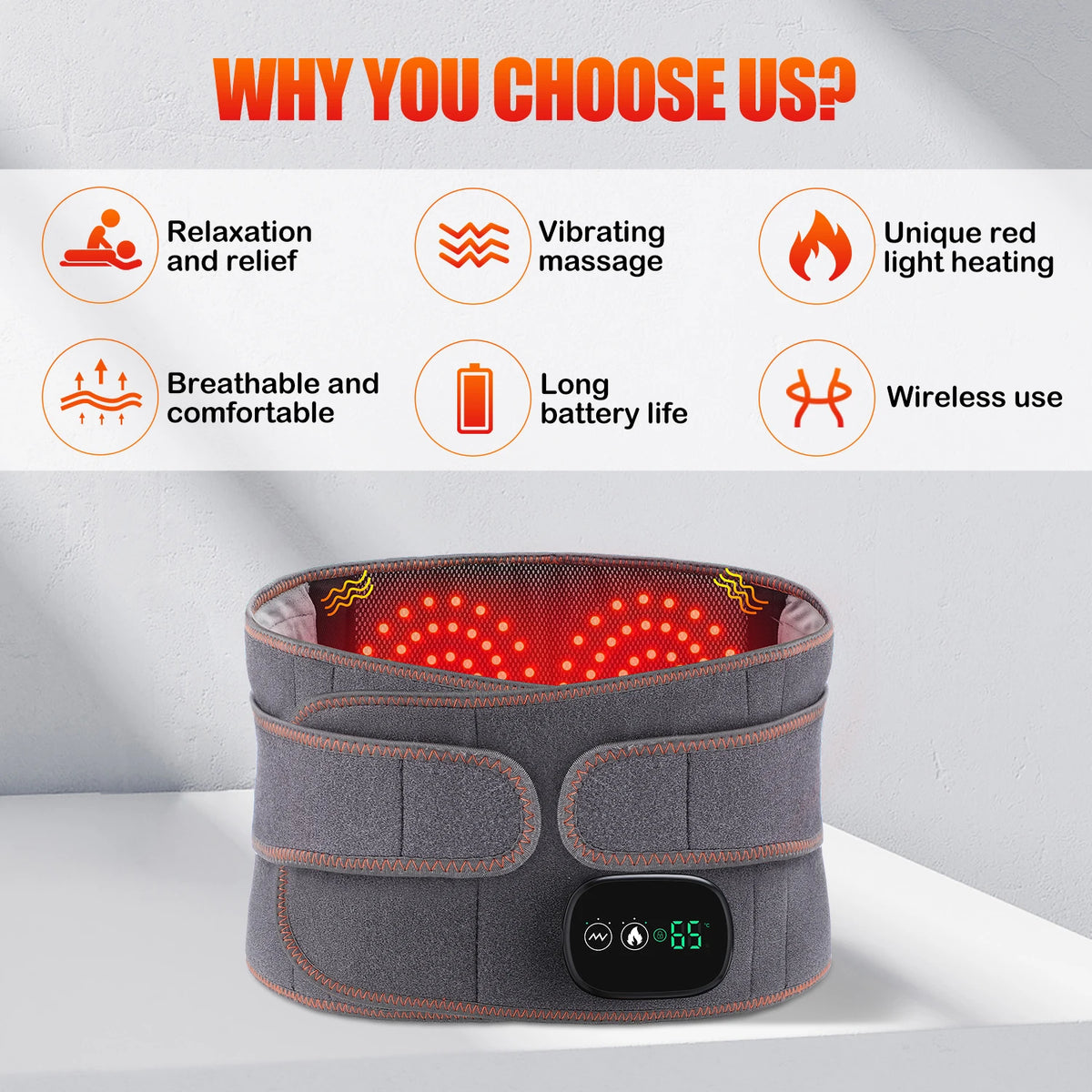 Cordless Red Light Heating Massage Waist Belt Back Support Lumbar Protector Electric Vibration Massager Waist Relieve Pressure