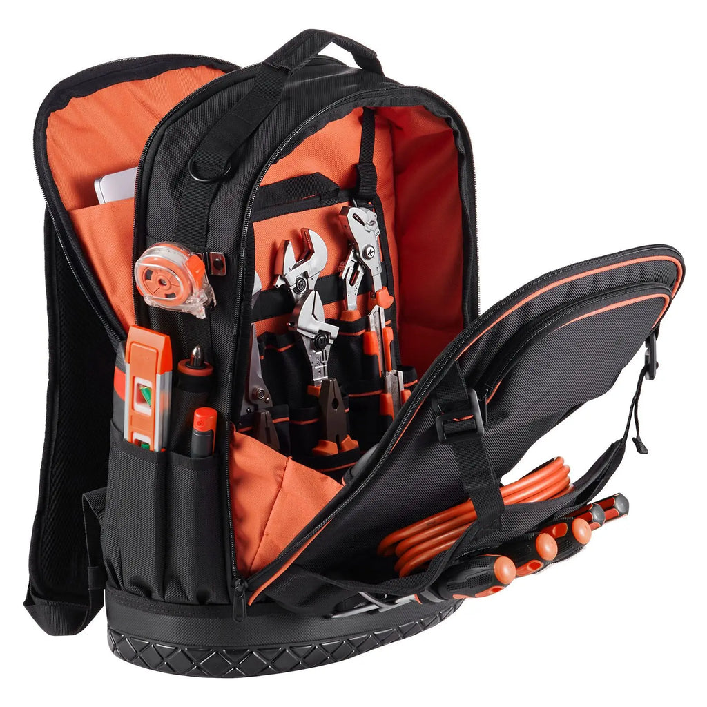 Heavy Duty PVC Tool Backpack with 65 Pockets Electrician JO Work Bags Organizer Molded Base Laptop Compartment OEM Customizable