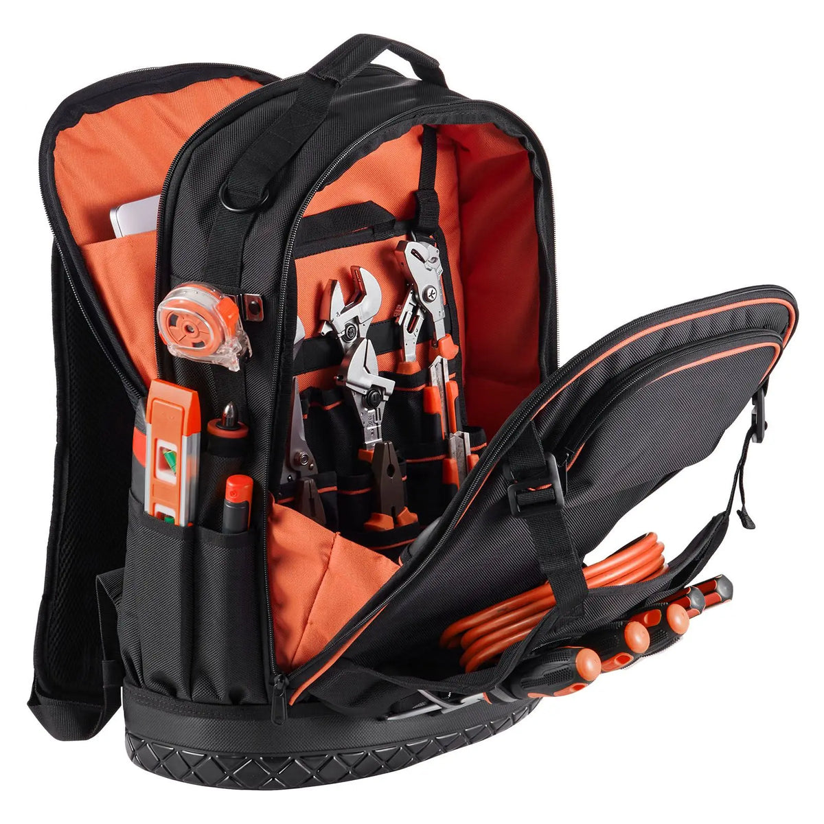 Heavy Duty PVC Tool Backpack with 65 Pockets Electrician JO Work Bags Organizer Molded Base Laptop Compartment OEM Customizable