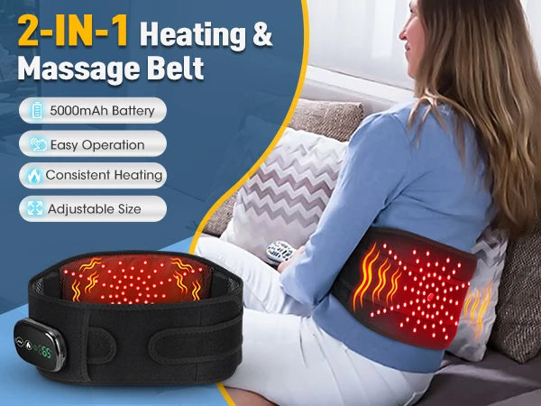 Cordless Red Light Heating Massage Waist Belt Back Support Lumbar Protector Electric Vibration Massager Waist Relieve Pressure
