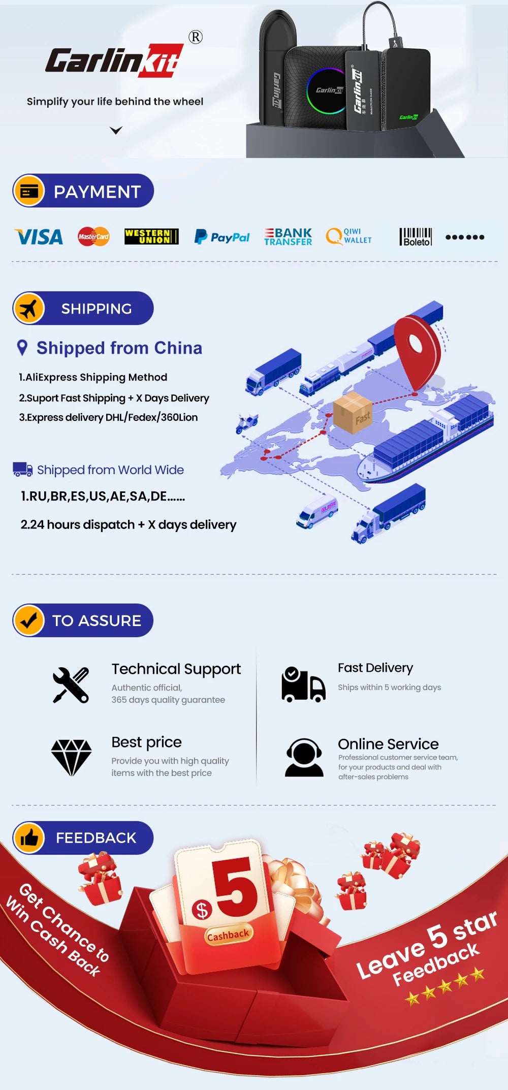 Carlinkit CarPlay Wireless Android Auto Wireless Dongle Screen mirroring for Android System Car Ariplay mirror link USB Wifi Ble