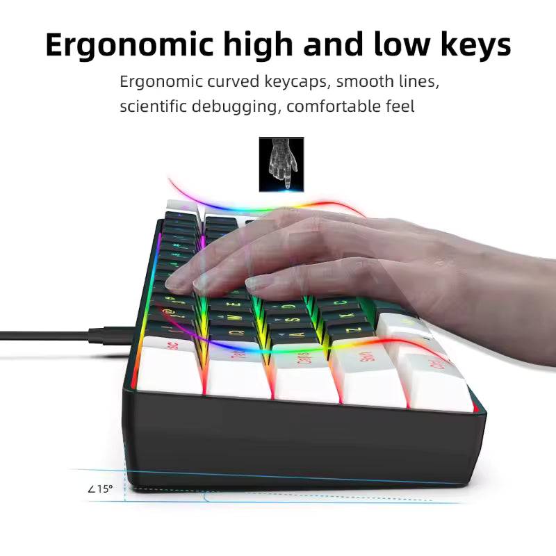 61-Key Compact Wired Gaming Keyboard (USB Plug and Play)