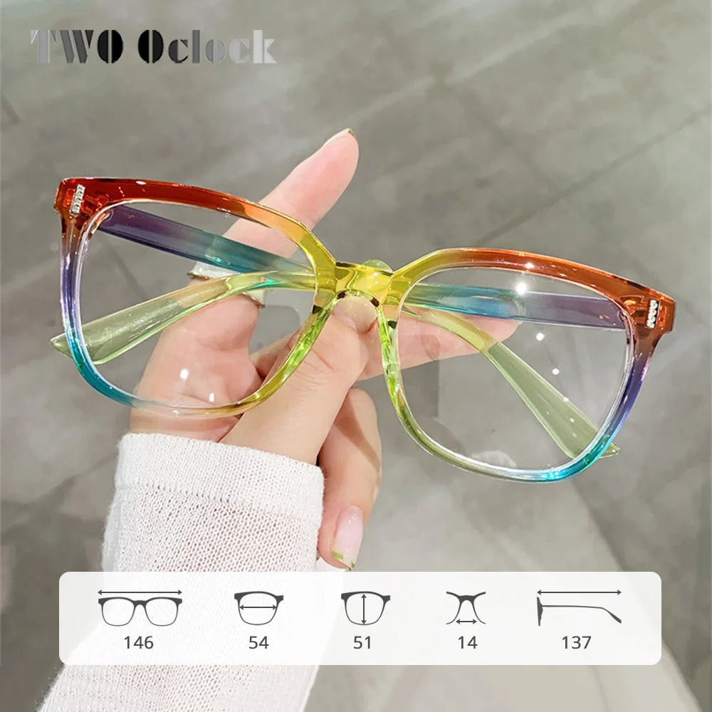 Trendy Women's Eyeglass with Frame Square Rainbow Colorful Prescription 0 Diopter Grade Glasses Female Plastic Anti Blue Eyewear