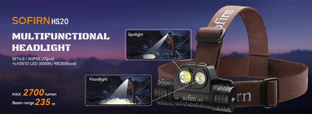 SOFIRN HS20 XHP50.2 LED Headlamp 2700lm Rechargeable USB C Flashlight Powerful Head Lamp Floodlight & Spotlight