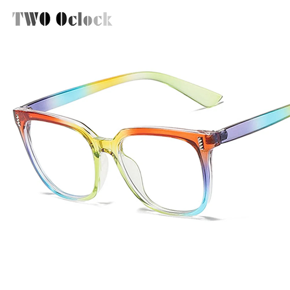 Trendy Women's Eyeglass with Frame Square Rainbow Colorful Prescription 0 Diopter Grade Glasses Female Plastic Anti Blue Eyewear