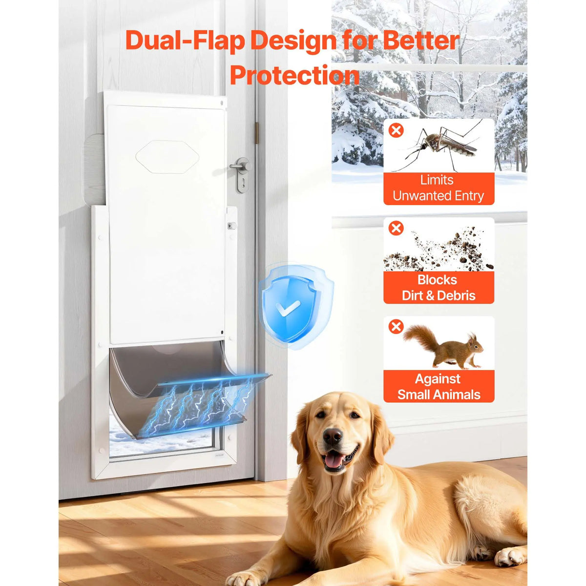 X Large Pet Door Classic Style with Double Magnetic Flaps Strong Weatherproof Metal Frame for Interior and Exterior Dog Doors