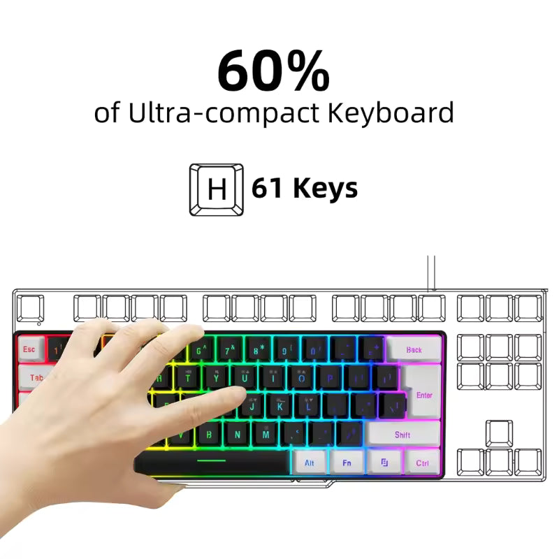 61-Key Compact Wired Gaming Keyboard (USB Plug and Play)
